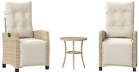 vidaXL 3-delige Bistroset met Kussens, Beige, Polyrotan