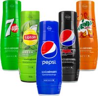 SodaStream Erfrischungsgetränkesirup, Erfrischungsgetränke: Pepsi, Pepsi MAX, Mirinda, 7UP, Lipton Grüner Tee (5er-Pack)