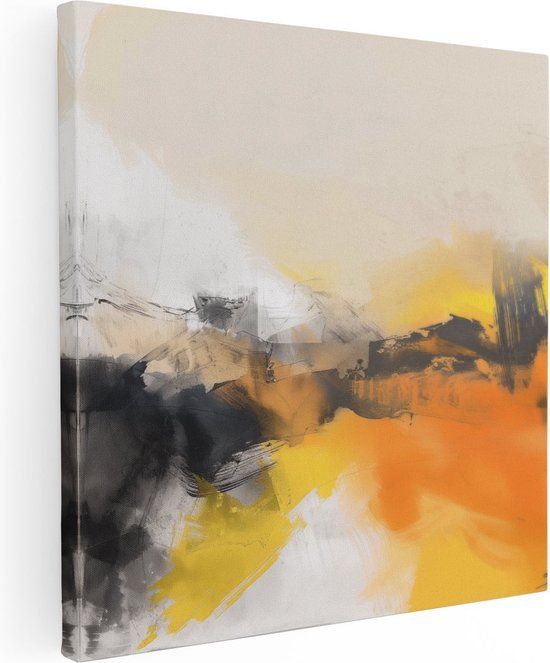 Artaza Canvas Schilderij Abstract Kunstwerk 70x70 - Geel Zwart Wit