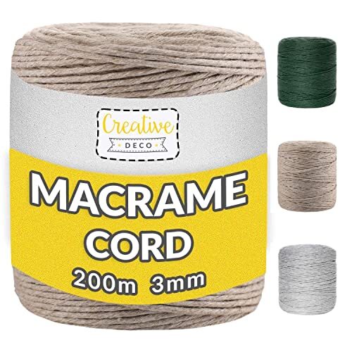 Creative Deco 200 m Donker Beige Macrame Koord Katoenen Koord | 2-3 mm (+-0.5 mm) Dikte 15-laags Koord | 328 Voeten | Grote Touwrol Natuurlijke Dikke | Perfect Beeld Hangende Draad