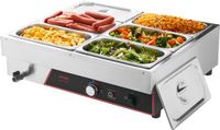 VEVOR Commerciële Voedselwarmer met 6 Containers (1/3 Formaat) & Netsnoer, 1500W Roestvrijstalen Buffetwarmer