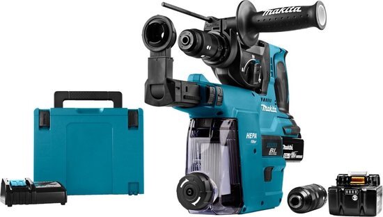 Makita DHR243RTJW 18V Li-Ion Accu SDS-plus combihamer incl. snelspanboorkop en stofafzuiging set (2x 5.0Ah accu) in Mbox - 2J - koolborstelloos