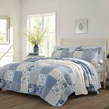 Laura Ashley Quilt Set-100, omkeerbaar, lichtgewicht en ademend beddengoed, voorgewassen voor extra zachtheid, katoen, blauw, queensize