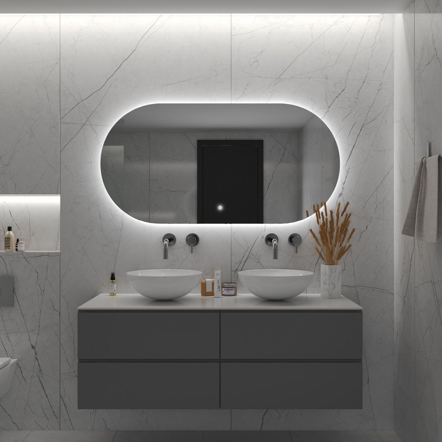 Boss & Wessing Badkamerspiegel bws riono 70x140 cm horizontaal led incl. Verwarming