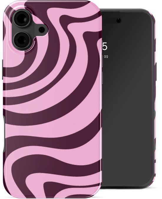 Selencia Hoesje - Geschikt voor Apple iPhone 16 - Backcover - Wavy Swirl Pink Plum