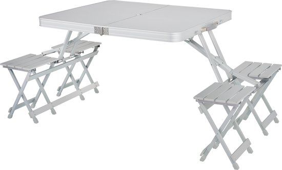 Campart Campingtafel TA-0875 - Picknicktafelset 4 personen - Wit