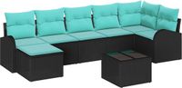vidaXL Bankstel Zwart en Turquoise Poly Rattan