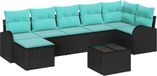 vidaXL Bankstel Zwart en Turquoise Poly Rattan