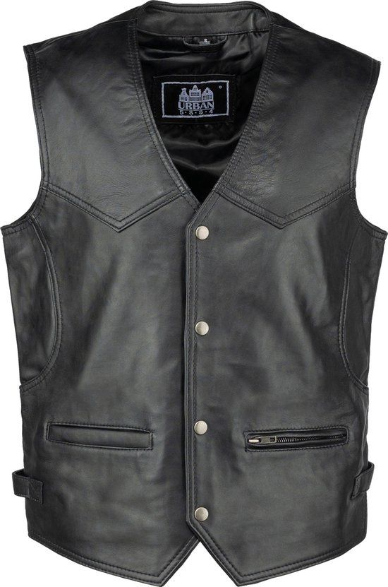 Urban 5884 Billy - Leren Vest Heren - Zwart Lams Leer - Maat M