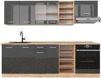 Vicco R-Line Complete keukeneenheid – 240 cm, WB Eik Antraciet hoogglans/goud eiken