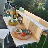 GoudmetHout® Balkontafel Hangend & Inklapbaar - 99 cm Hout - Inklapbare Balkonbar - Klap tafel Klein - Hangtafel Balkon Buiten - Relingdikte vanaf 9 t/m 14 cm - Bijzet tafeltje - Transparant Wash
