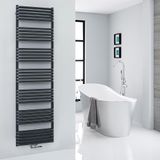 Hudson Reed Sèche-serviettes moderne avec design incurvé Chauffage pour salle de bain - Raccordement central | 180cm x 50cm - Noir | Arch