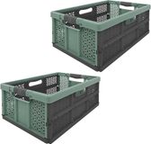 5Five Vouwkrat/boodschappenkrat - 2x - 32 liter - noir/vert - plastique - 48 x 35 x 24 cm