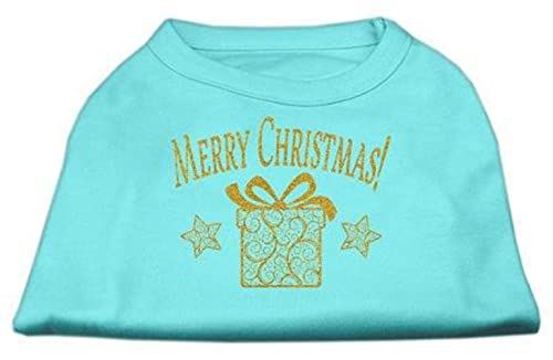 Mirage Pet Products Gouden Kerst Present Hond Shirt - Medium - Aqua