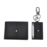 JUVENTUS Set portemonnee en sleutelhanger 100% leer 133447, Zwart, Standard, Hedendaags