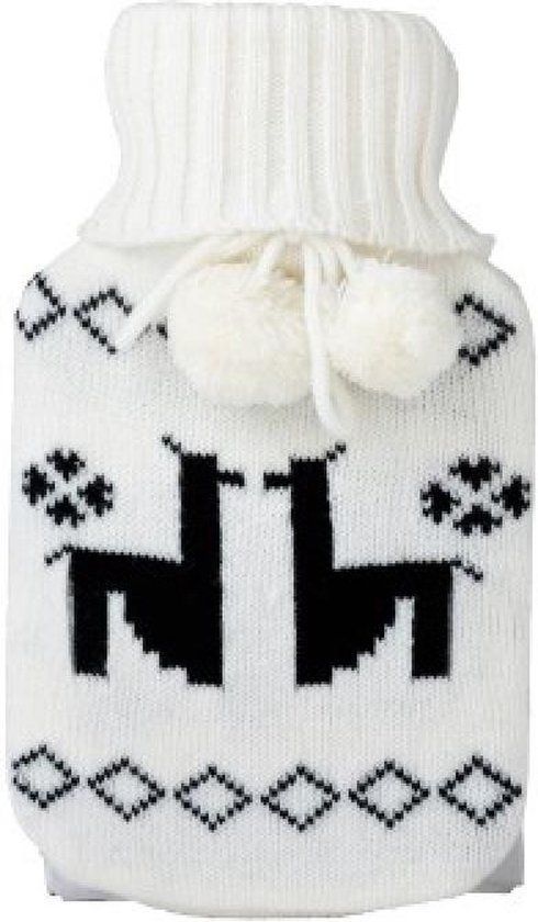 Gebreide Warmwaterkruik Hoes met Motiefjes - Wit/Zwart - 100% Polyester