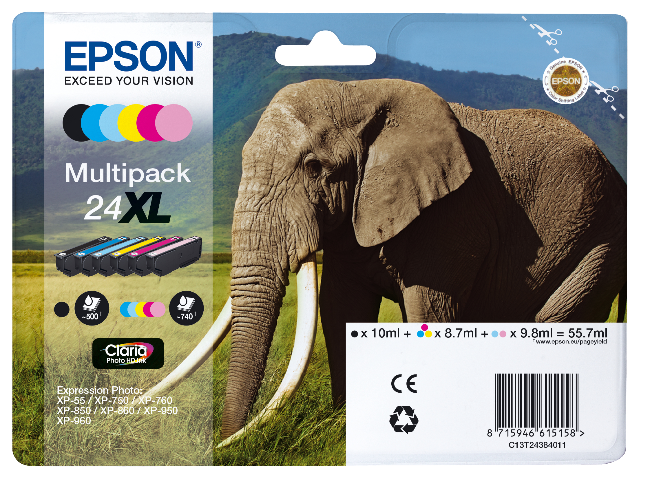 Epson Elephant  Multipack 6-colours 24XL Claria Photo HD Ink