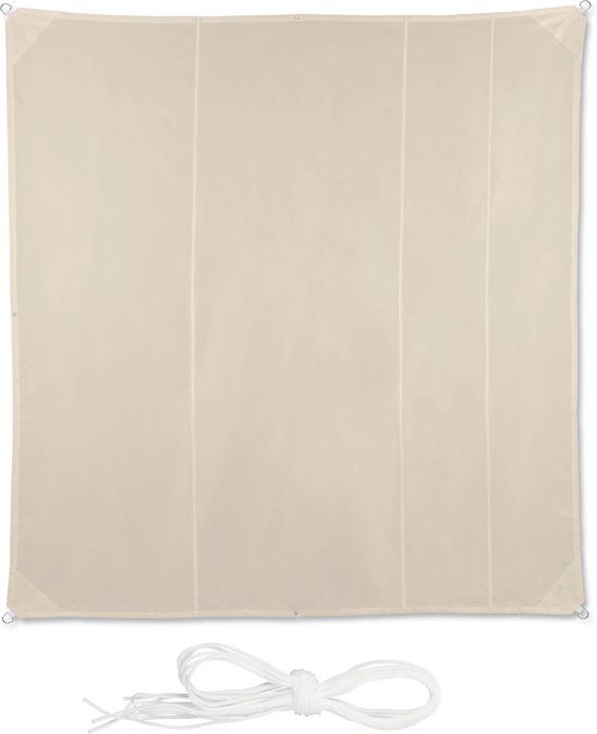 Relaxdays Schaduwdoek Vierkant - Zonnezeil - Zonwering - Beige - Zonnedoek Terras - Balkon 5 x 5 m