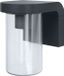 Osram buitenwandlamp E27 helder glas, modern design aluminium in donkergrijs, IP44 bescherming, schokbestendig IK03, wandlamp voor terras en balkon