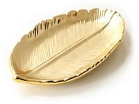 Céramique Porte-bijoux support de bague - Feuille dorée - 15 x 9 x 2,5 cm - Pour bagues et colliers