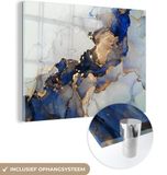 MuchoWow® Glass Painting 80x60 cm - Acrylic Glass Painting - Marble - Blue - Gold - Photo on Glass - Paintings