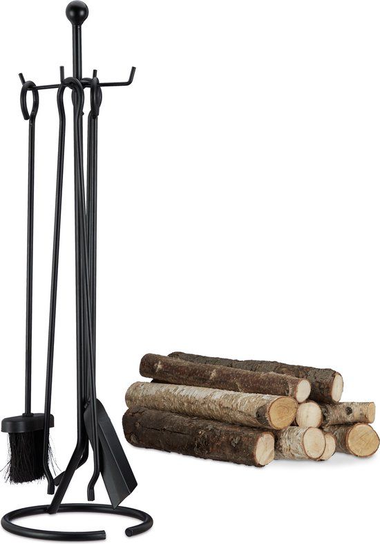 Relaxdays Openhaardset 5-delig - Gietijzer - Zwart