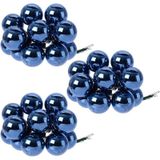 Decoris 30x Mini glazen kerstballen kerststekers/instekertjes donkerblauw 2.5 cm