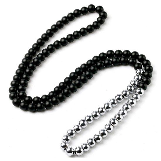 Memphis Kralen ketting Heren Onyx Hematiet Zwart Zilverkleurig - 85cm