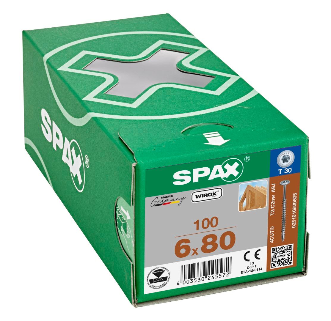 Spax Hi-Force schroef - Discuskop - 6 x 80 - T-STAR plus T30 - WIROX - 100 stuks