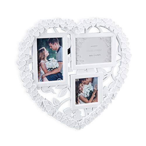 Relaxdays XL hart fotolijst collage, fotogalerij, staand en liggend 10x10, 10x15, cadeau voor bruiloft, paar, wit