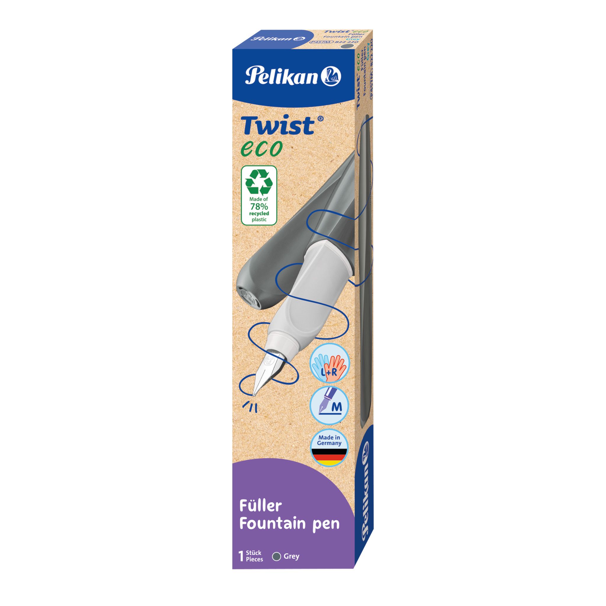 Pelikan Twist vulpen - Grijs - Medium punt - Cartridgevulsysteem
