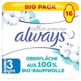 Always Ultra Maandverband voor dames, maat 3, nacht (16 maandverband met vleugels), bescherming van biologisch katoen, veilige bescherming en oppervlak van 100% biologisch katoen