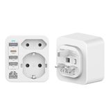 Double Dragon Reisadapter met snel opladen, 20 W, 5-in-1, van Frankrijk naar Groot-Brittannië, 3 USB-A-poorten en 1 USB-C-poort, converteert EU 2-pins stekker voor gebruik in het Verenigd Koninkrijk