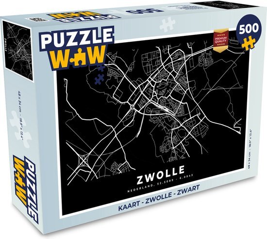 MuchoWow Puzzel Kaart - Zwolle - Zwart - Legpuzzel - Puzzel 500 stukjes