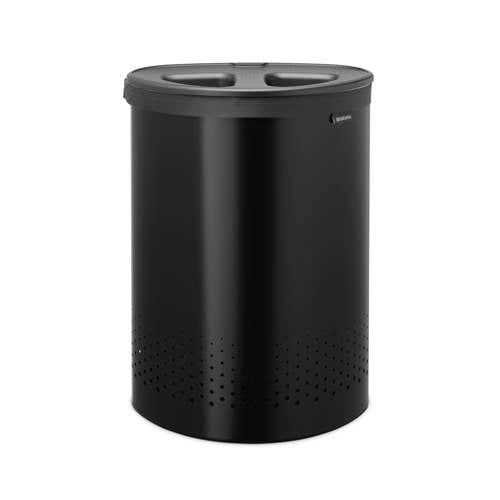 Brabantia Wasmand - 2 Vakken - met Deksel - 55 l - Matt Black / Dark Grey