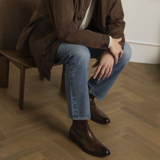 Black Label Heren Bruine Leren Chelsea Boots Maat 42