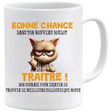 Mok voor collega | Grappig afscheidscadeau voor collega | "Veel geluk!" - Zwarte grappige mok | Cadeaubeker voor vertrek op kantoor | Vaatwasser- en magnetronbestendig (wit)