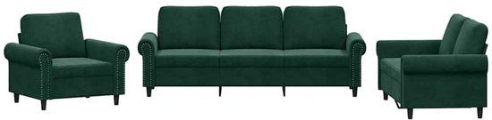 vidaXL 3-delige Loungeset met kussens fluweel donkergroen