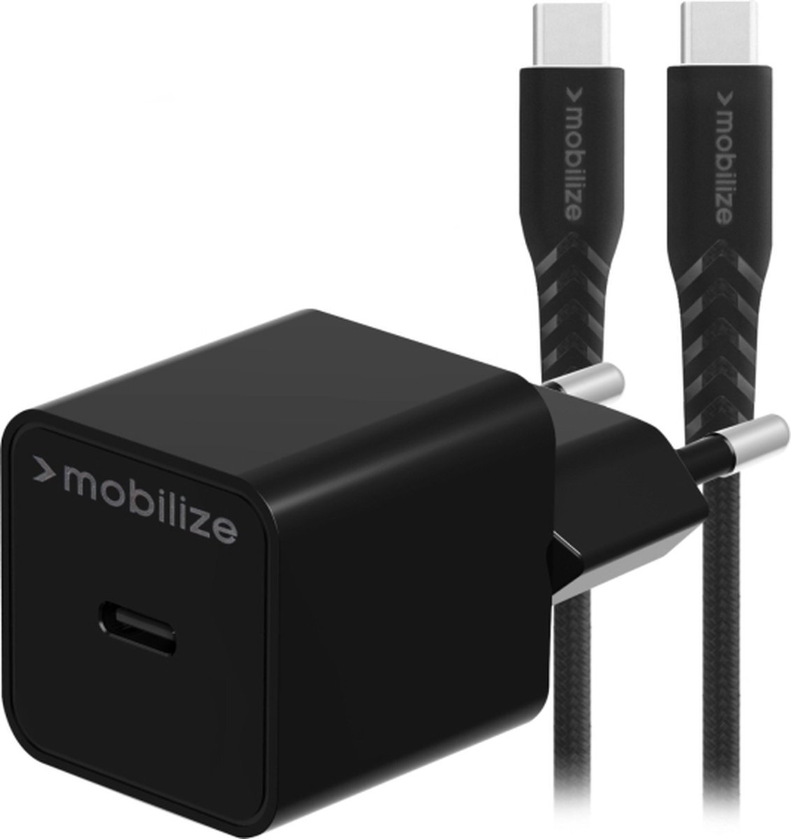 Mobilize USB-C Snellader 20W + USB-C-USB-C Kabel Zwart