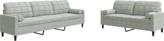 vidaXL 2-delige Loungeset met kussens en bolsters fluweel lichtgrijs