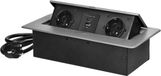 ORNO Prise escamotable avec 2 prises et USB-A & C - Bloc multiprise encastrable avec finition inox - Bloc d'alimentation avec câble de 1.5 mètre - Boîte de dérivation pour max. 3680 Watt - Argent