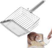 Merkloos / Sans marque Kattenbakschepje RVS - Poepschep Handvat - Kattenbak Schoonmaken - Dubbele Gat Zeef - 13.5 x 14 cm - Zilver