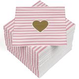 HEKU 100 servetten, 3-laags, 33 x 33 cm, hart op roze-witte strepen