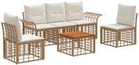 vidaXL - Buiten - bank - set - 6 - st - Natuurlijk - en - Crème - Wit - Polyester