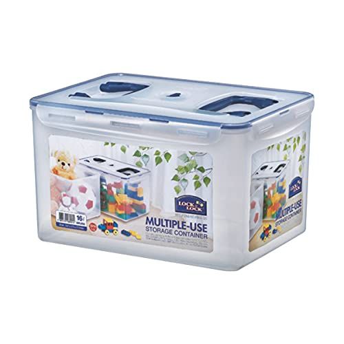 LocknLock PP Classic opbergdoos met deksel en handgrepen, 16 l, 361 x 274 x 212 mm, 100% luchtdicht, semi-transparante opbergdoos, voorraaddoos met deksel voor huishoudelijke voorwerpen
