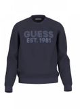 Guess Beau Sweatshirt Lange mouw Ronde hals Katoen Slim blauw XL Logo Herfst/Winter 2024 Mannen Volwassenen