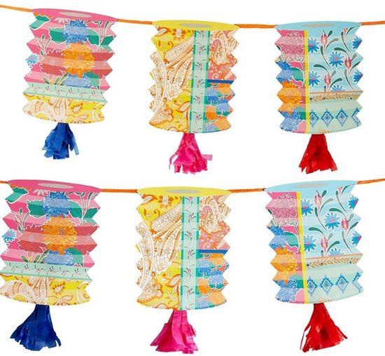 Talking Tables papieren slinger van lantaarns in boho kleuren 3 meter