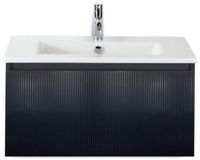 BES LED Frozen 3D Badmeubelset 80 cm - Greeplijst in Kleur - Zwart Mat - Keramische Wastafel Wit 1 Kraangat