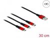Delock USB Charging Cable 3 in 1 Type-A to Lightning™ / Micro USB / USB Type-C™ 30 cm black / red