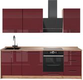 Vicco Complete keukeneenheid Fame-Line, Bordeauxrode hoogglans/Goudkleurig Eiken, 230 cm